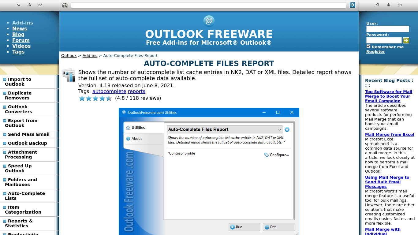 Auto-Complete Files Report for Outlook Landing page