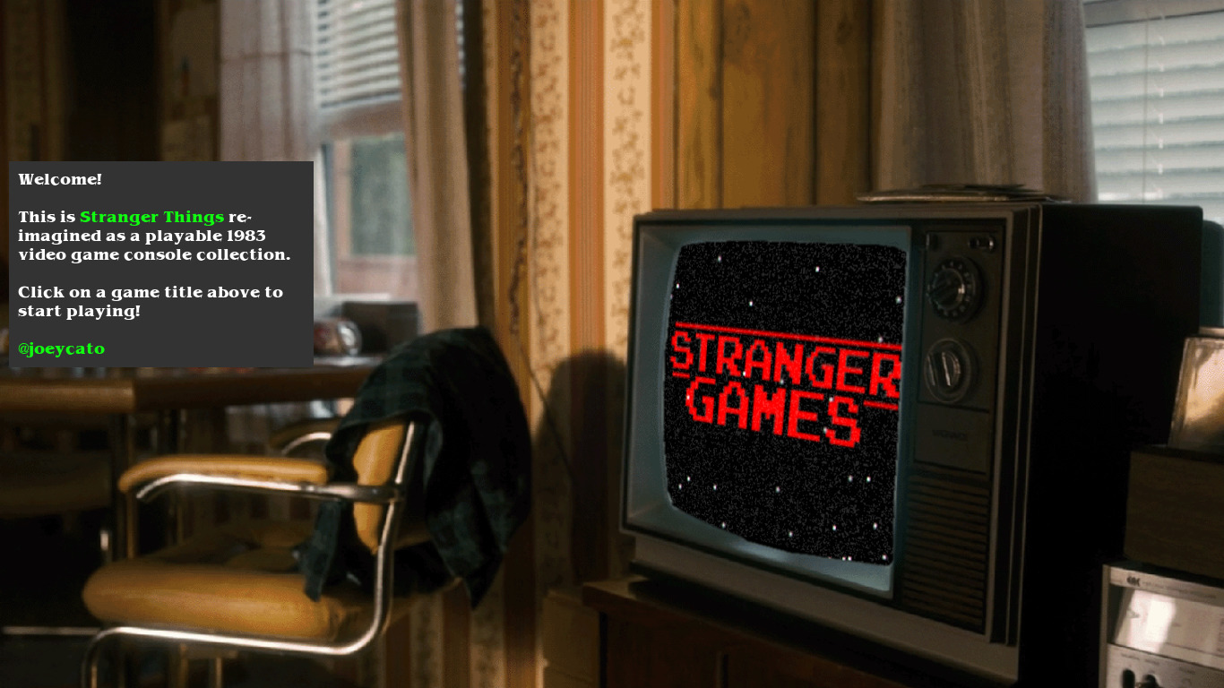 Stranger Games Landing page