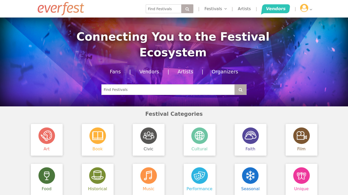 Everfest for iOS & Android Landing page