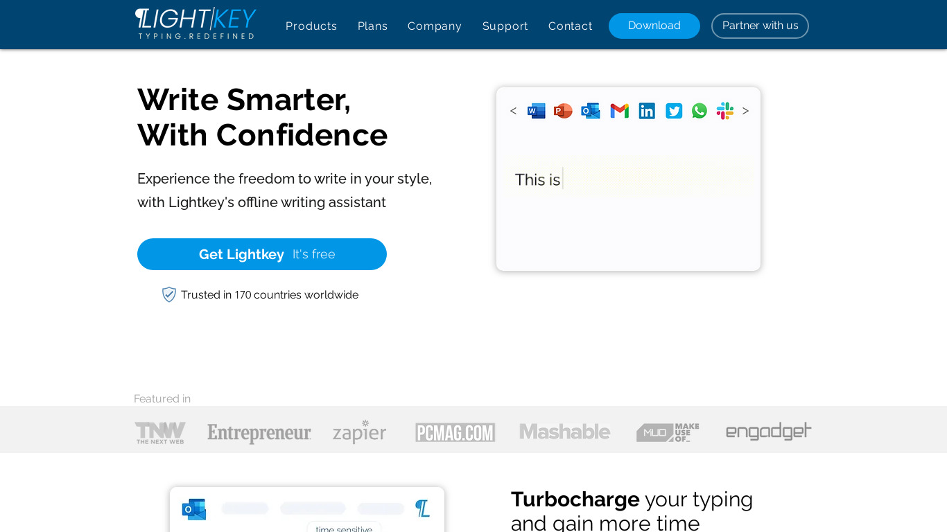 Lightkey Predictive Typing for Windows Landing page