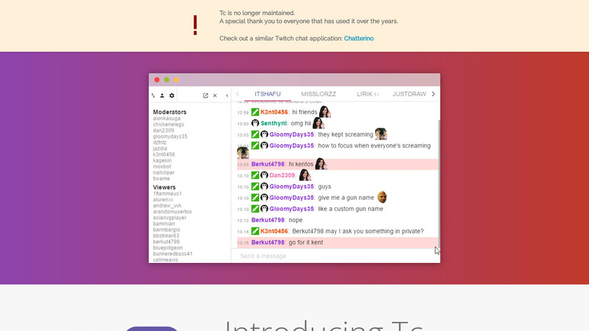 Tc chat client for Twitch Landing Page