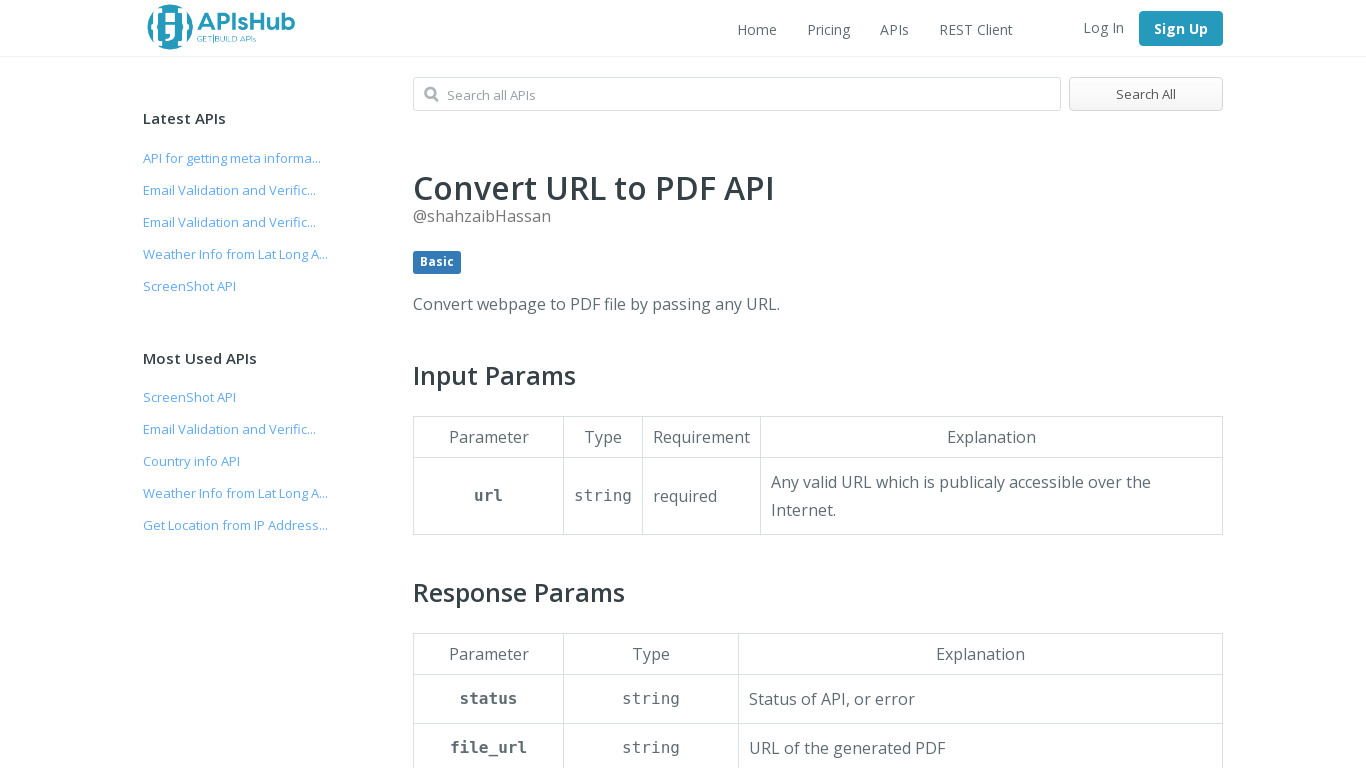 Convert Webpage to PDF API Landing page