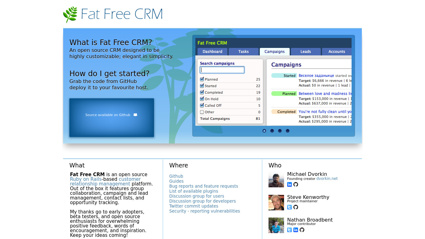 Fat Free CRM Landing page