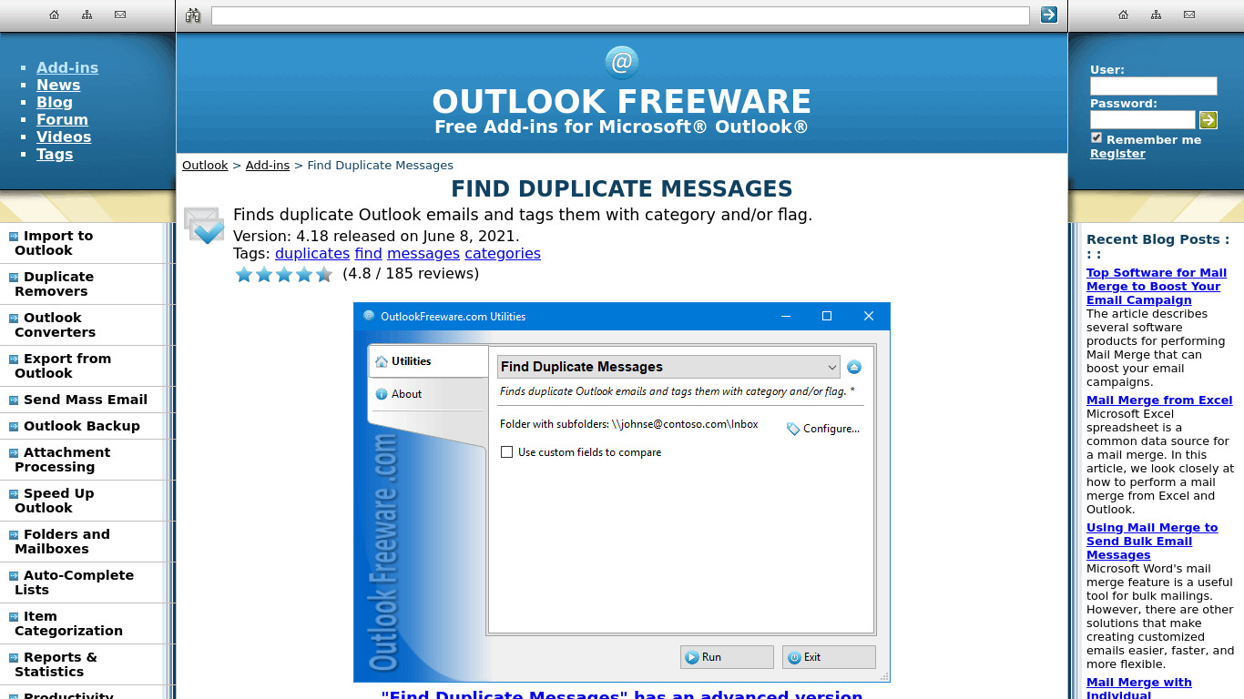Find Duplicate Messages for Outlook Landing page
