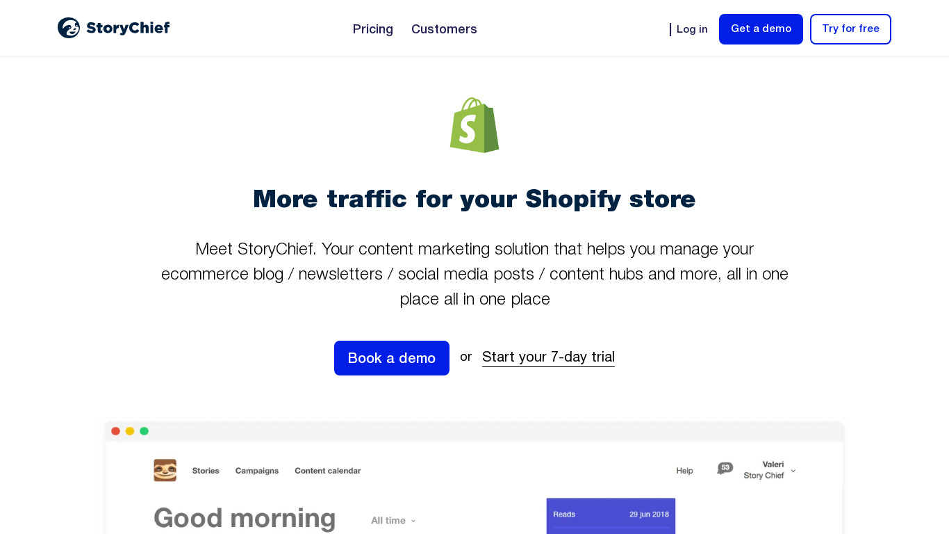 Content Marketing for Shopify Landing page