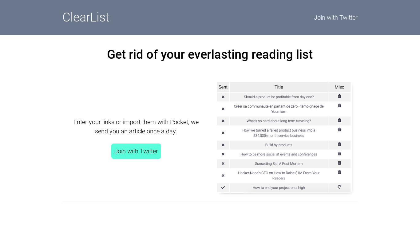 ClearList Landing page