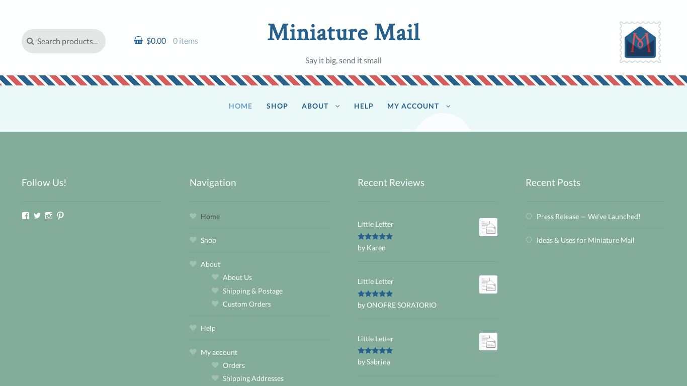Miniature Mail Landing page