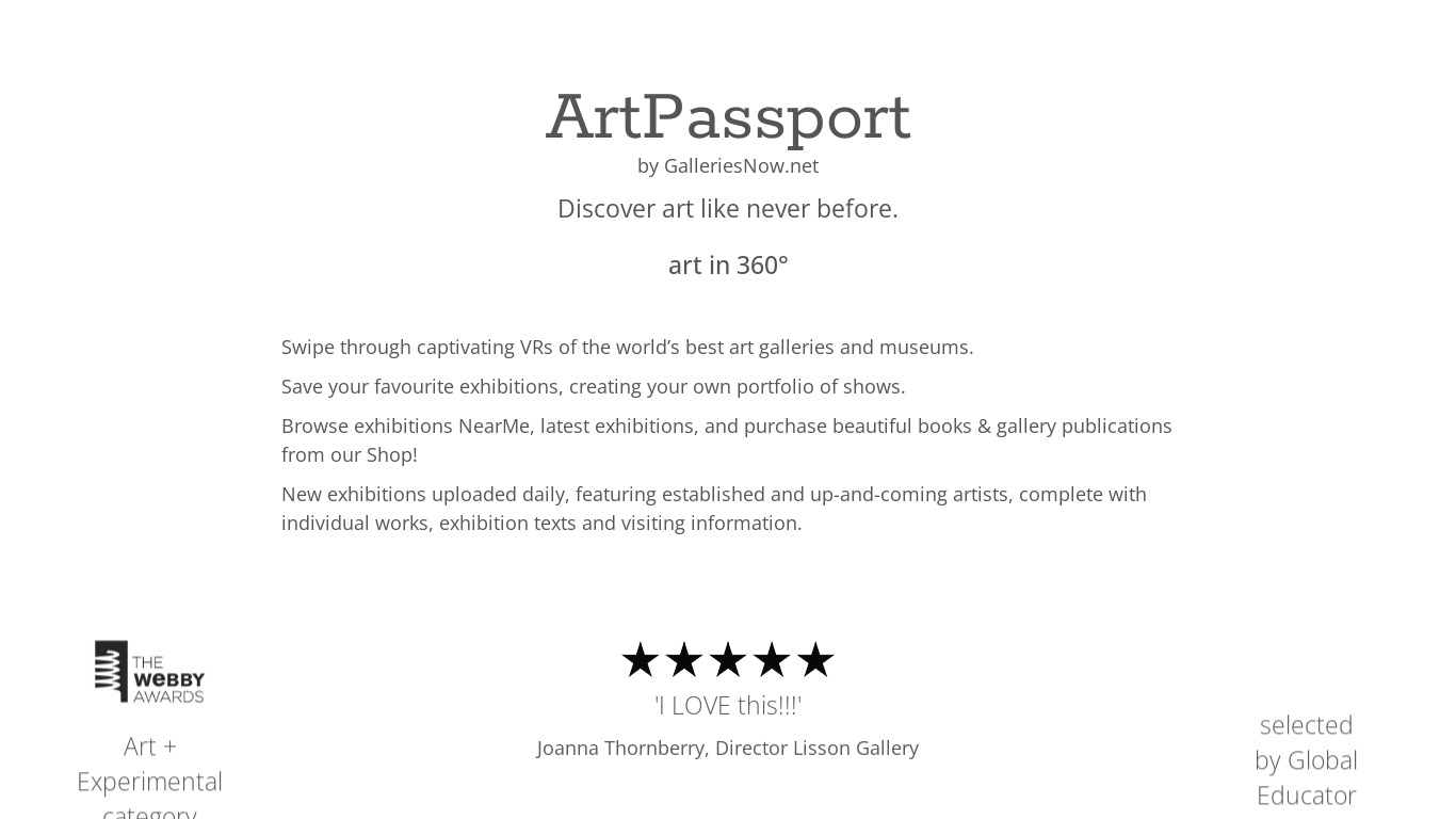 ArtPassport Landing page