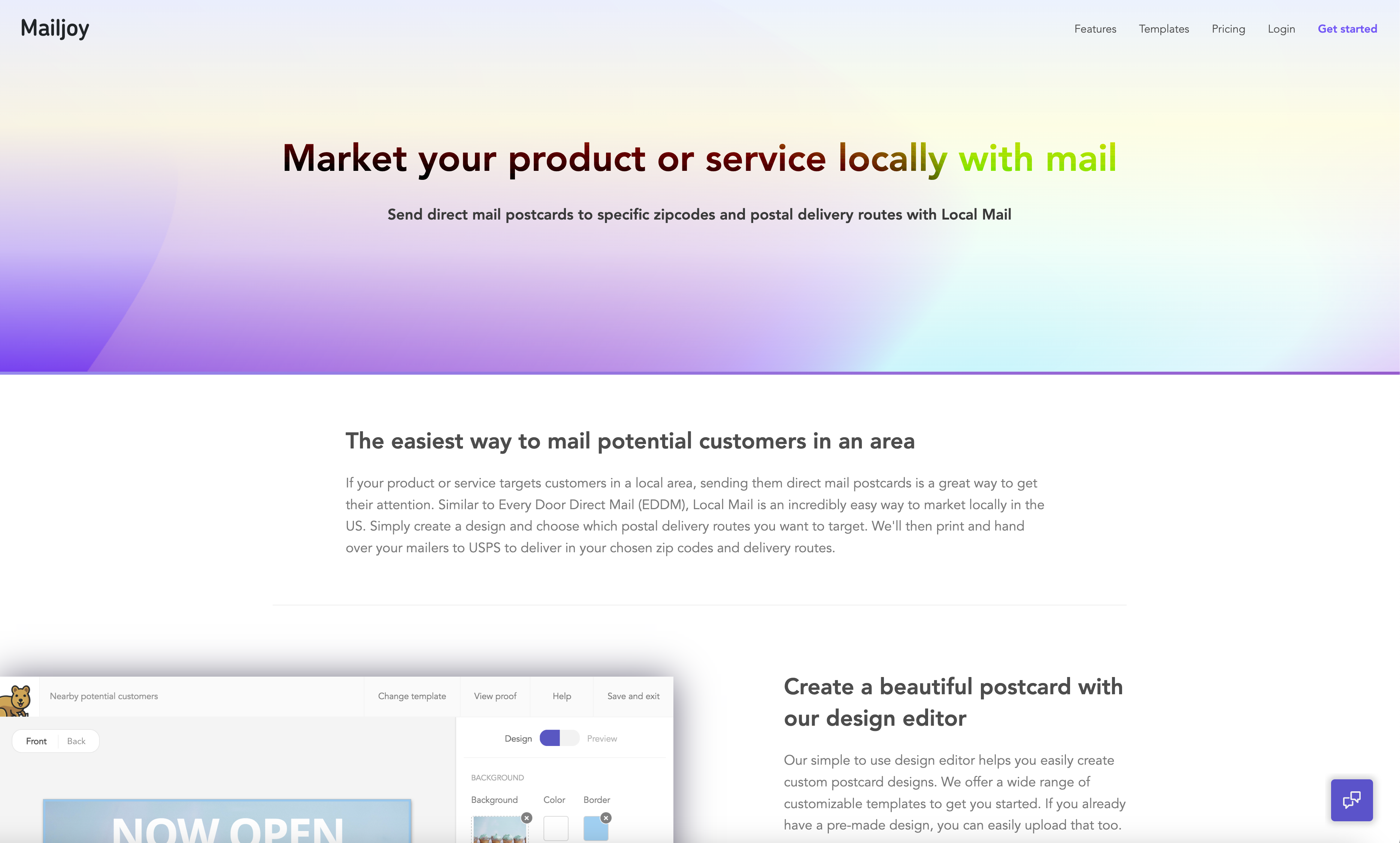 Local Mail by Mailjoy Landing page