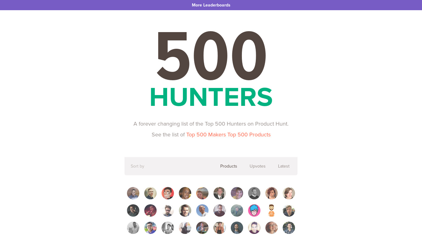 500 Hunters Landing page
