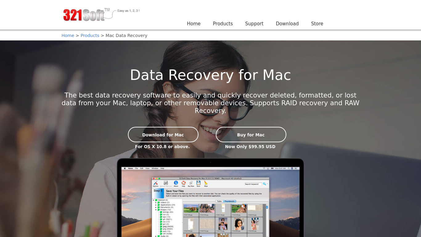 321Soft Data Recovery for Mac Landing page