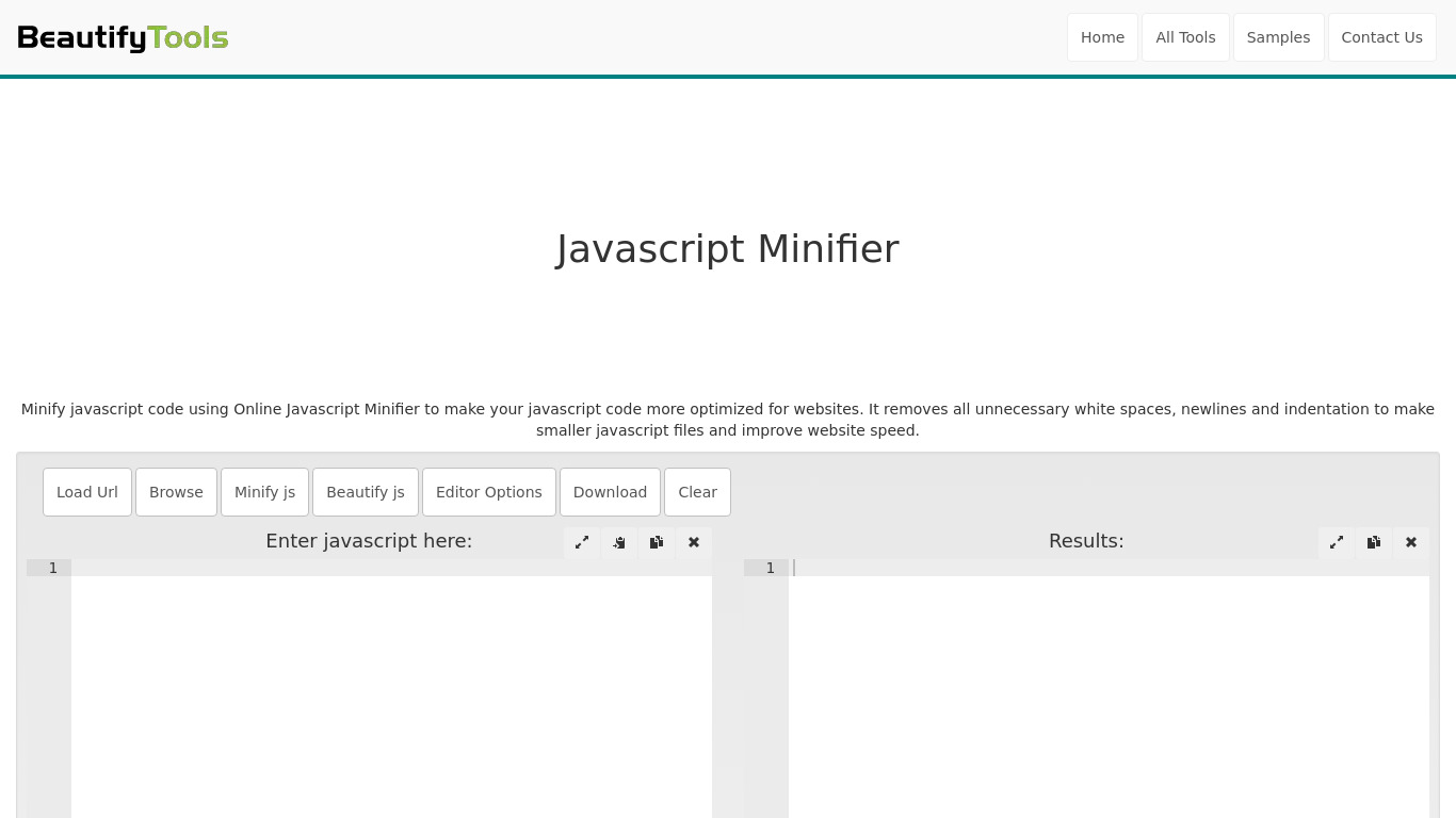 Javascript Minifier Landing page