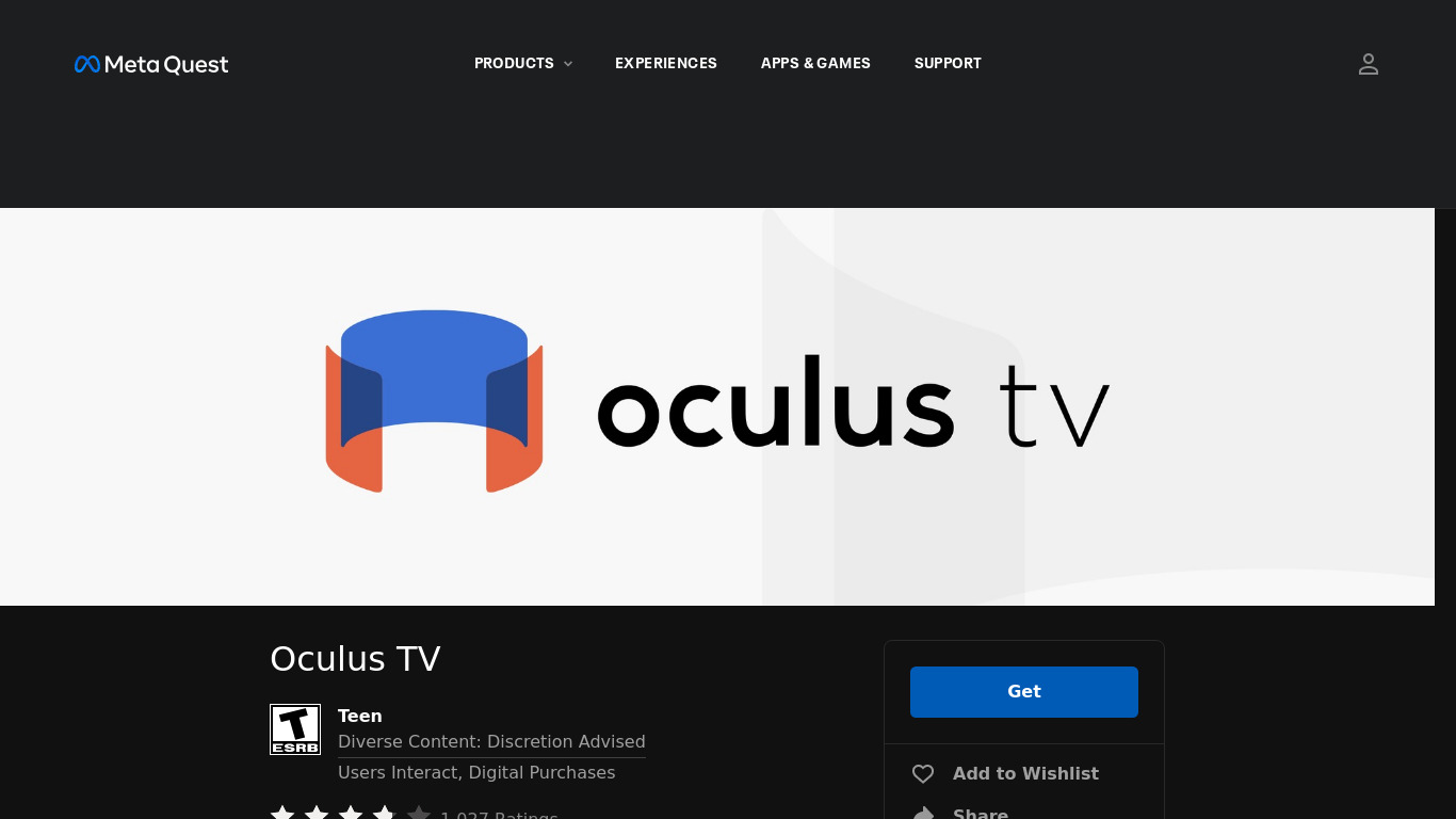 Oculus TV Landing page