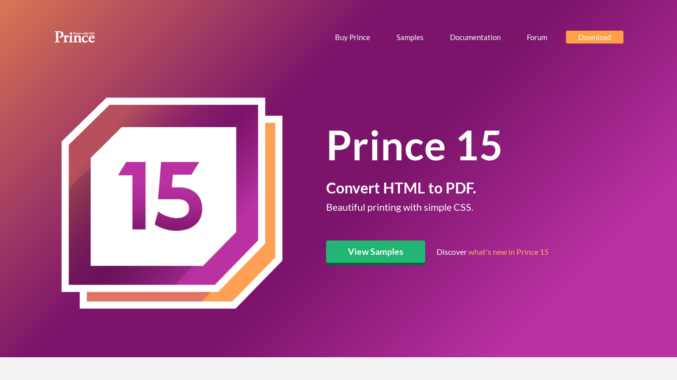 Prince XML Landing page