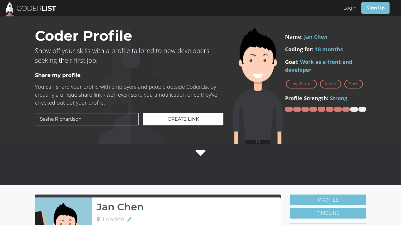 CoderList - Profile Landing page