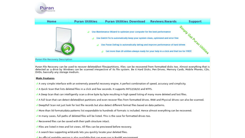 Puran File Recovery Landing Page