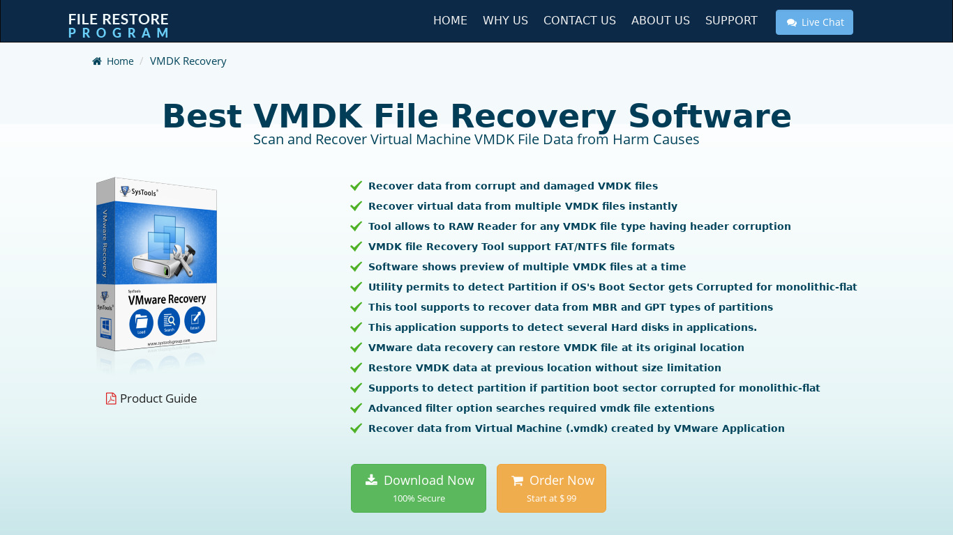 VMware File Recovery Software Landing page