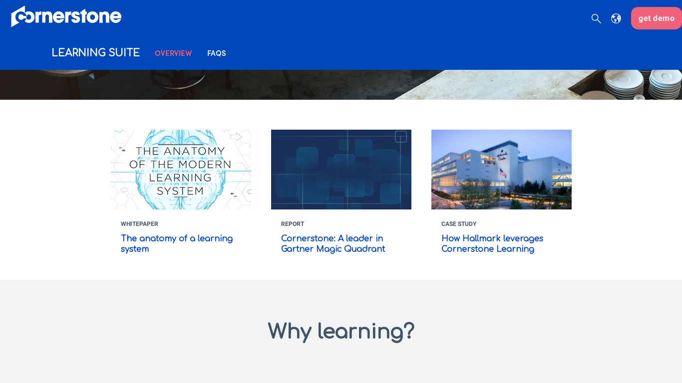 Cornerstone Learning suite Landing page
