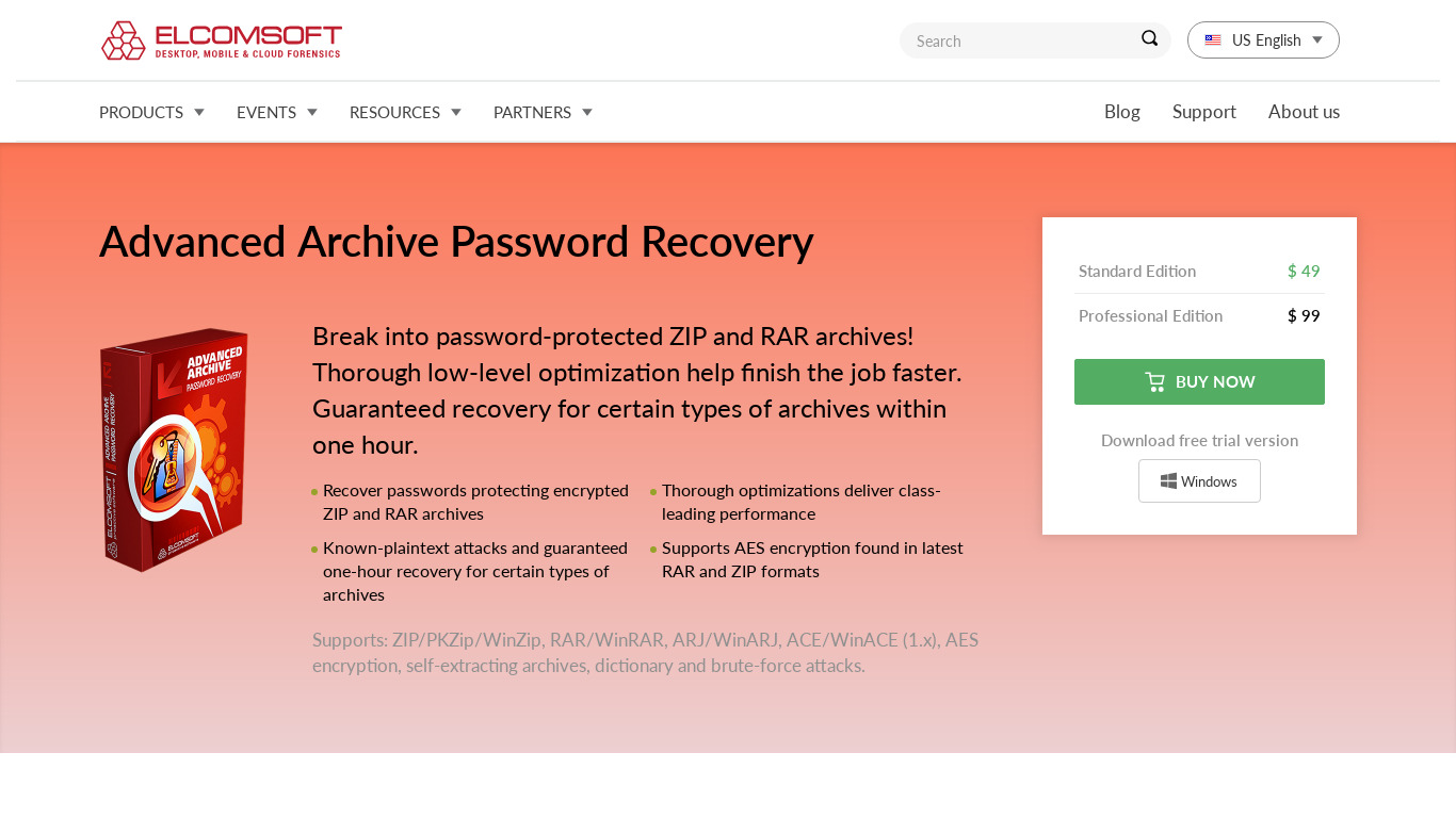 Advanced Archive Password Recovery Landing page