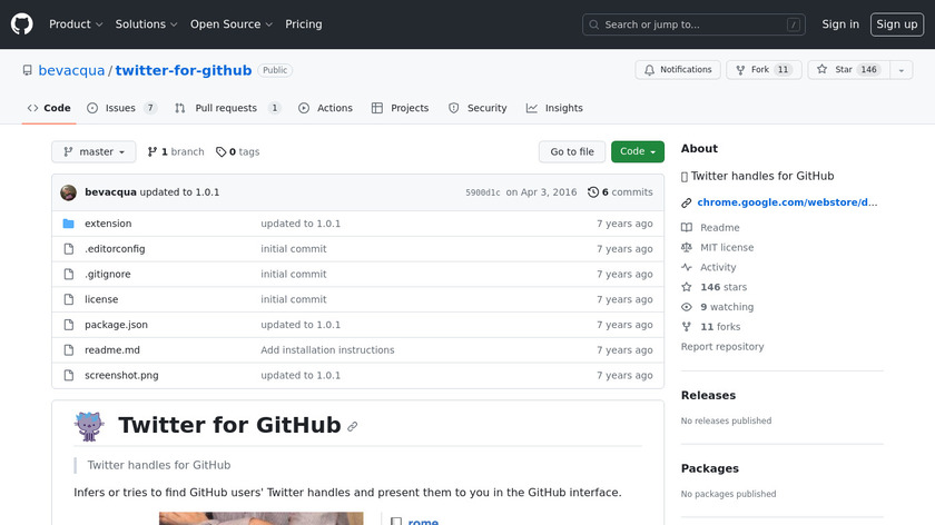 Twitter for Github Landing Page