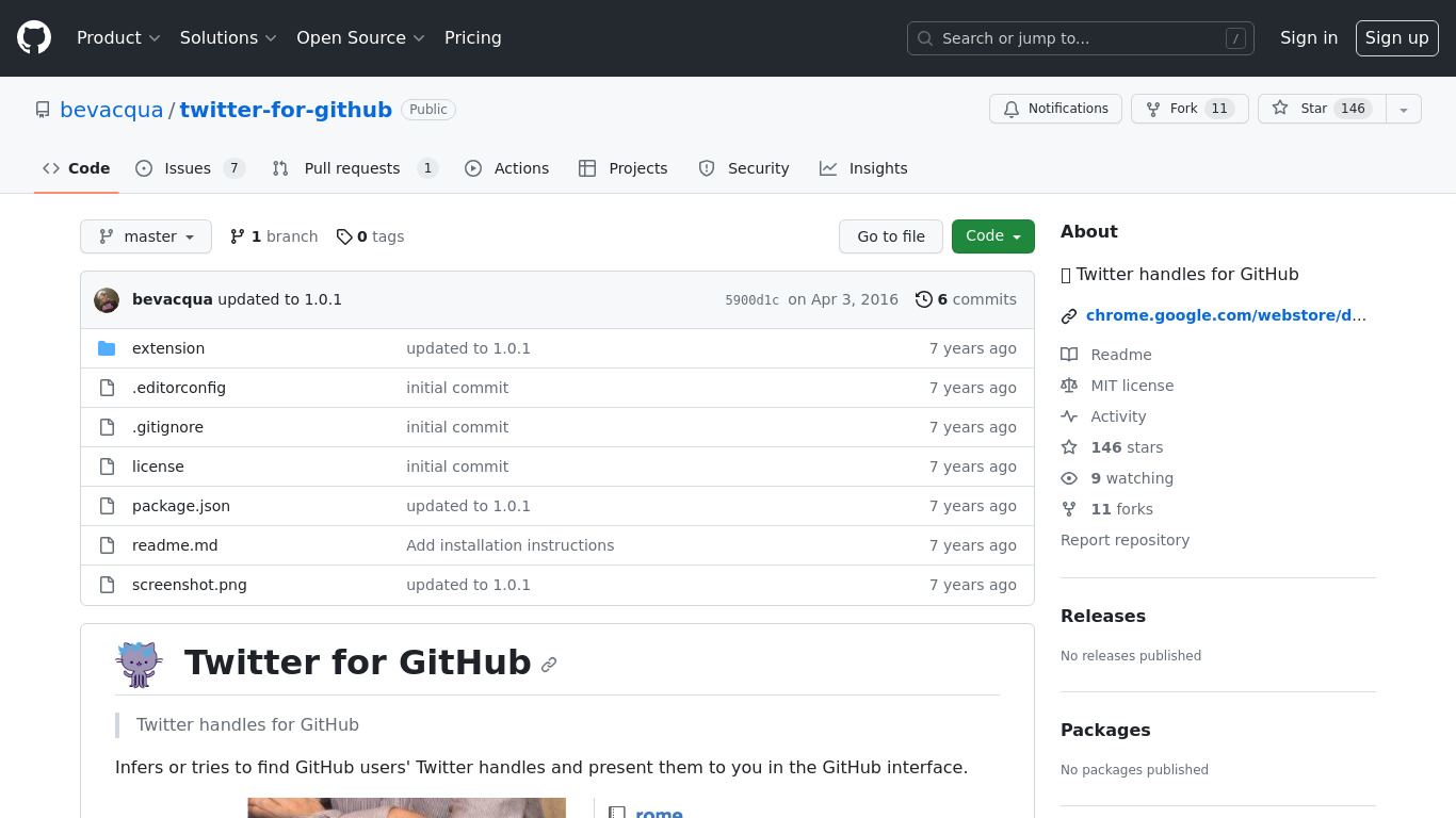 Twitter for Github Landing page