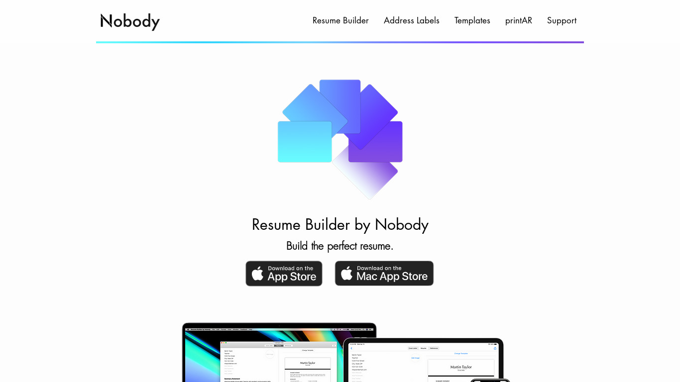 Resume Builder by Nobody Landing page