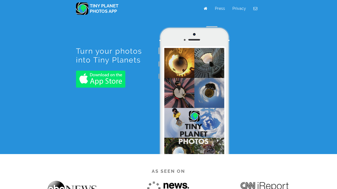 Tiny Planet Photos and Video Landing page