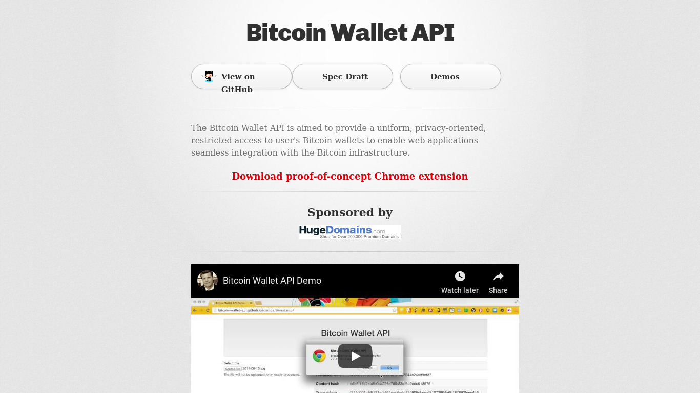 Bitcoin Wallet API Landing page
