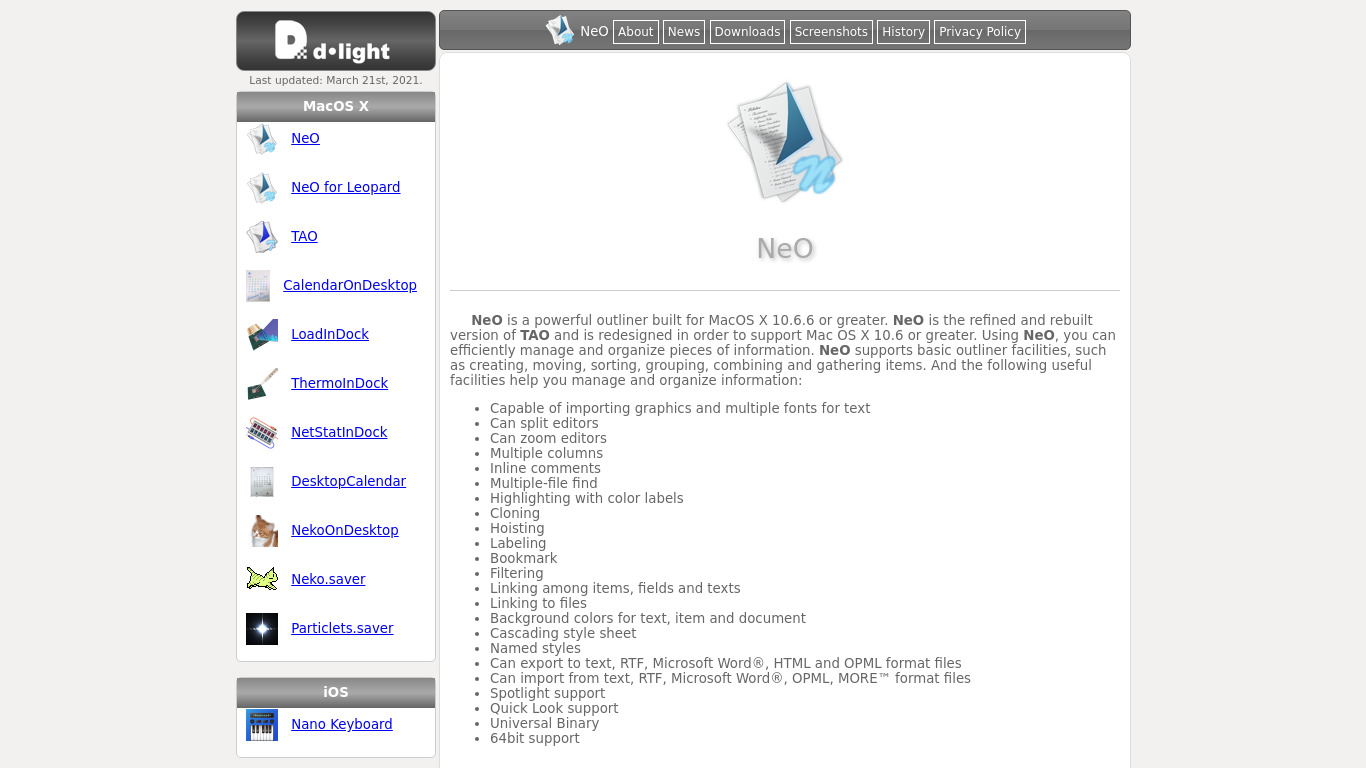 NeO Landing page