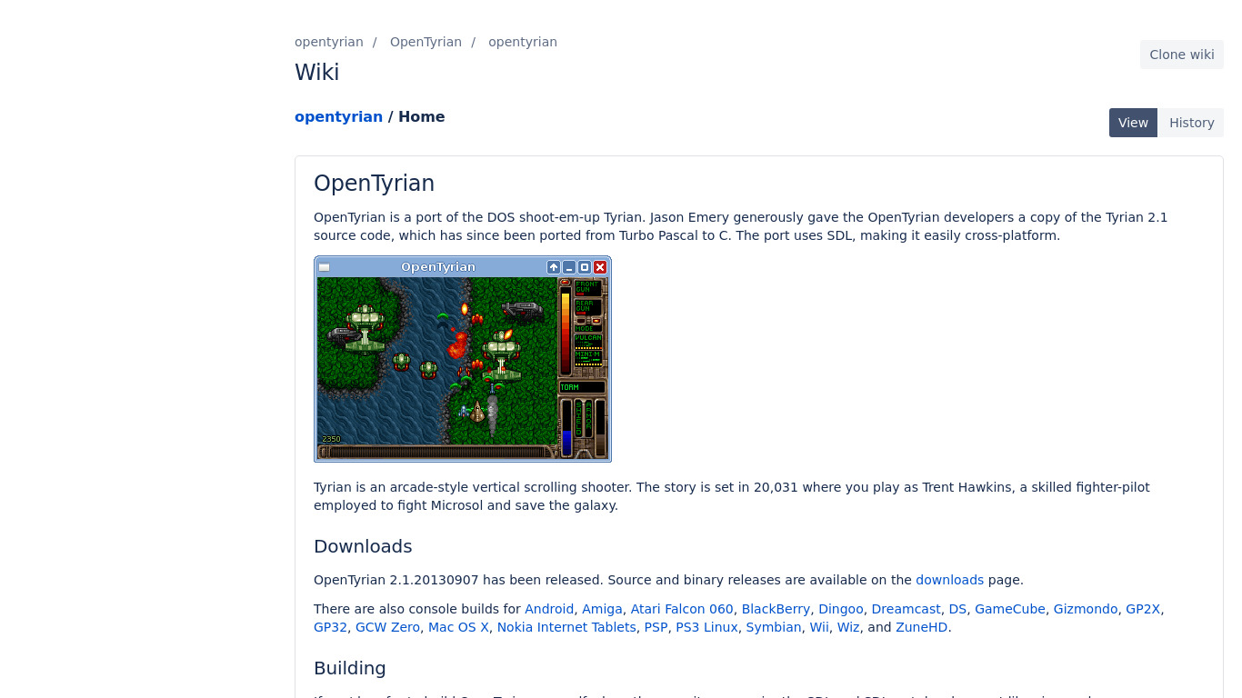 bitbucket.org OpenTyrian Landing page