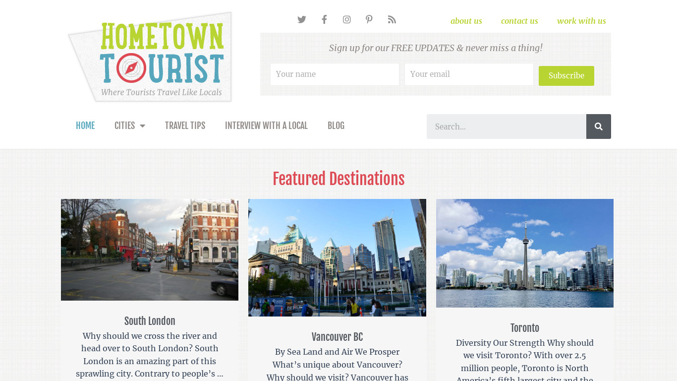 Hometown Tourist Landing page