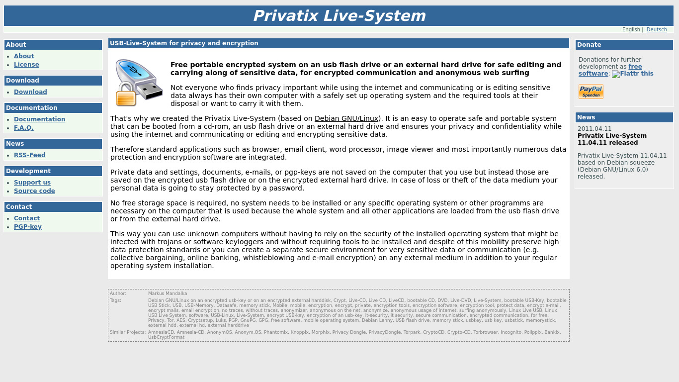 Privatix Live-System Landing page
