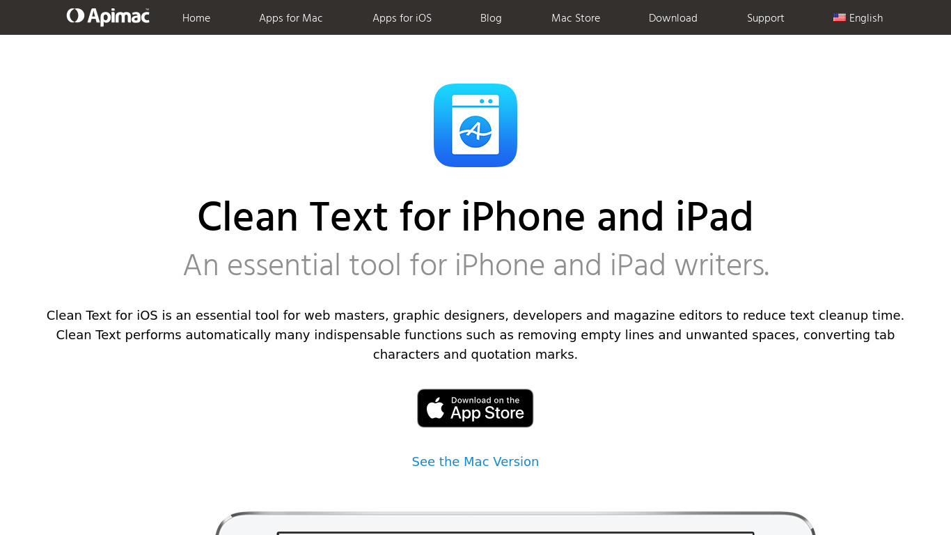 Clean Text Landing page