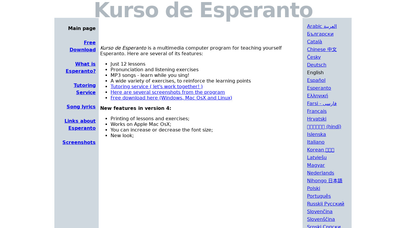 Kurso de Esperanto Landing page