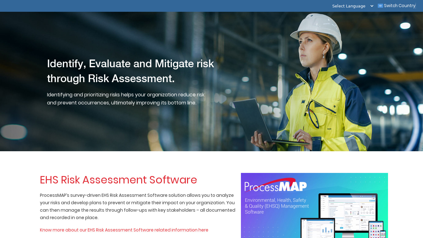 ProcessMAP Risk Assessment Landing page