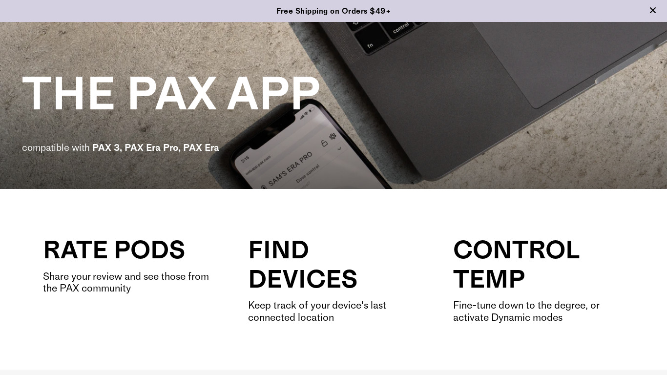 PAX Mobile Landing page