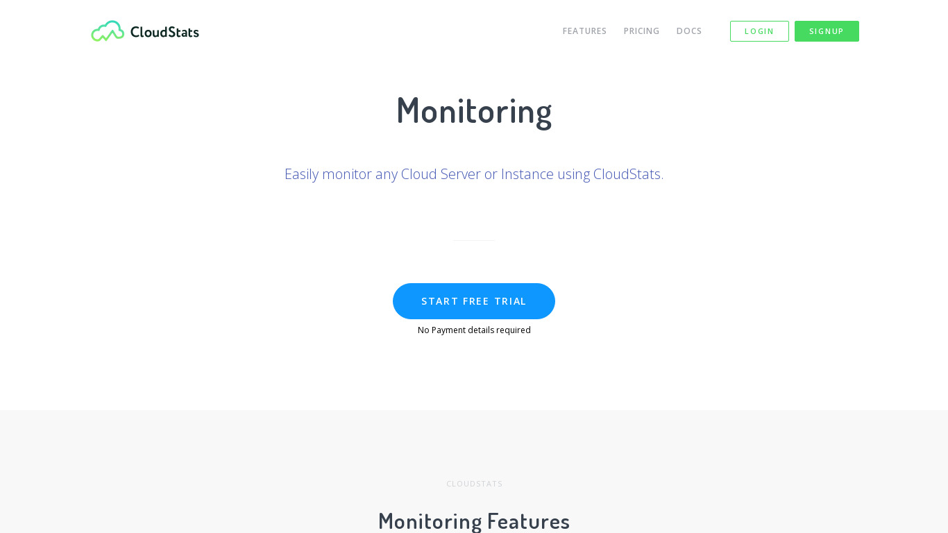 CloudStats Landing page