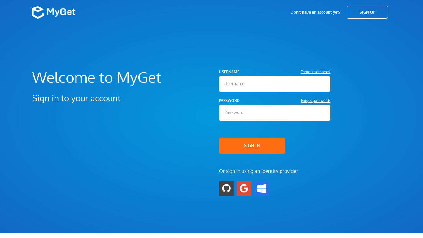 MyGet Landing page