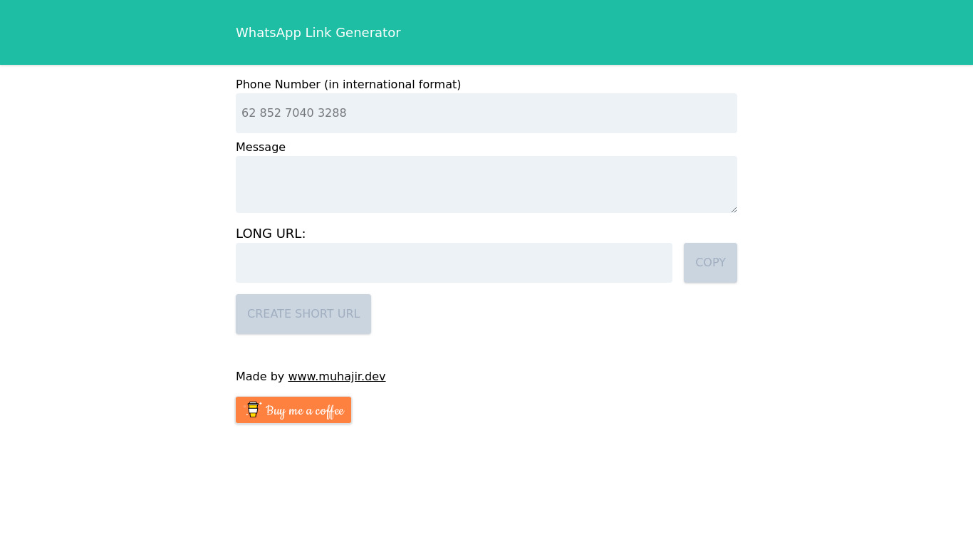 WhatsApp Link Generator Landing page