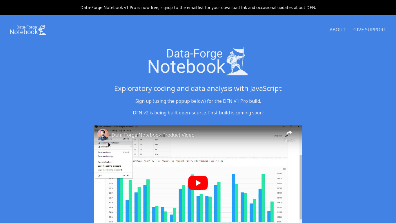 Data-Forge Notebook Landing page