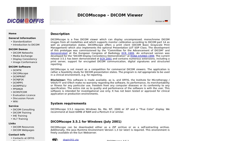 dicom.offis.de DICOMscope Landing Page