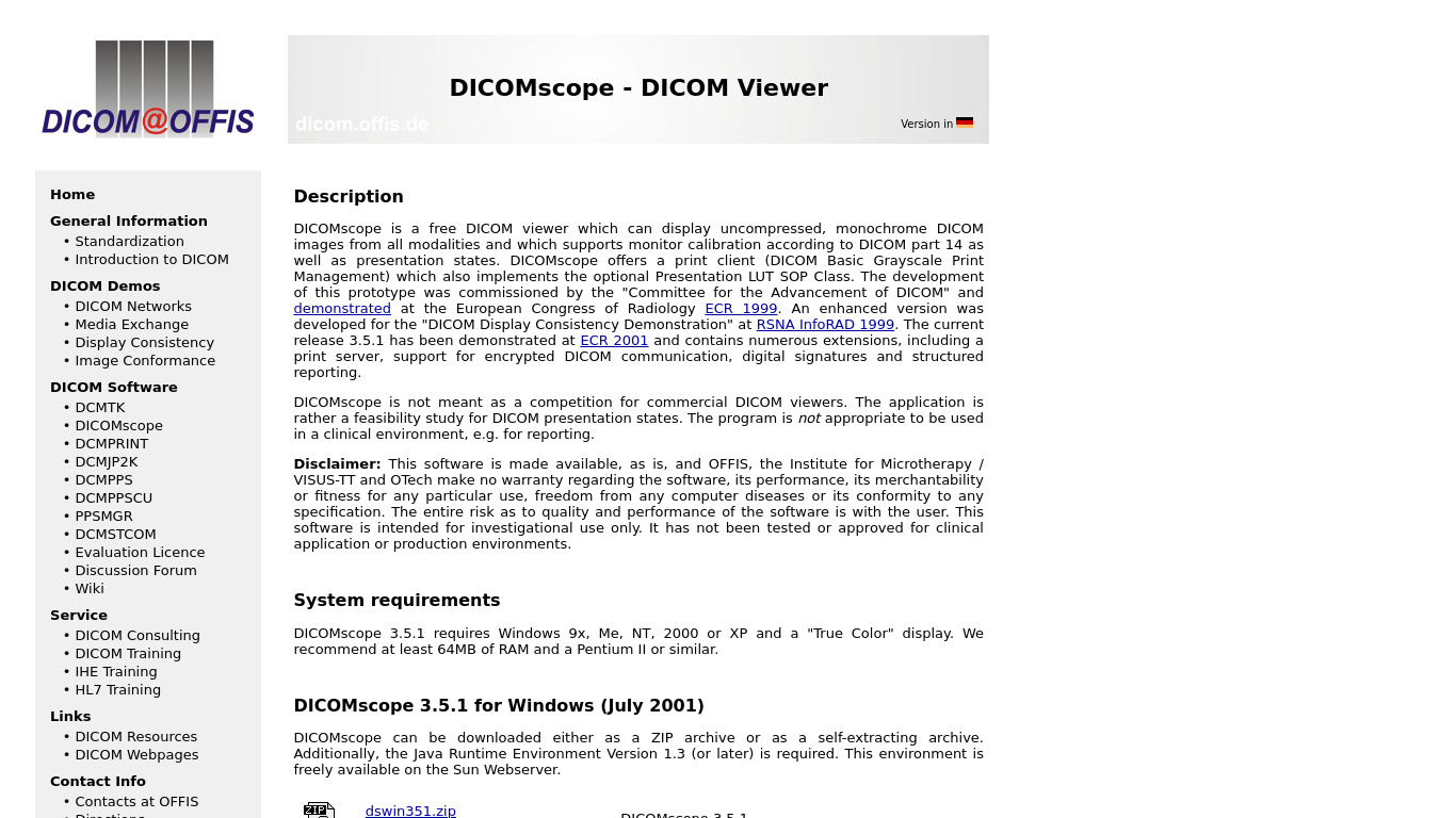 dicom.offis.de DICOMscope Landing page