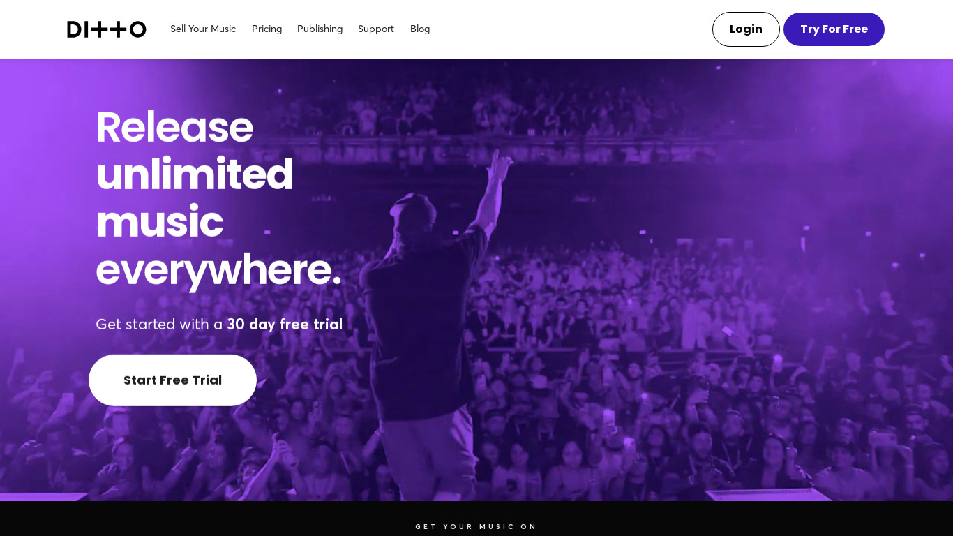 Ditto Music Landing page