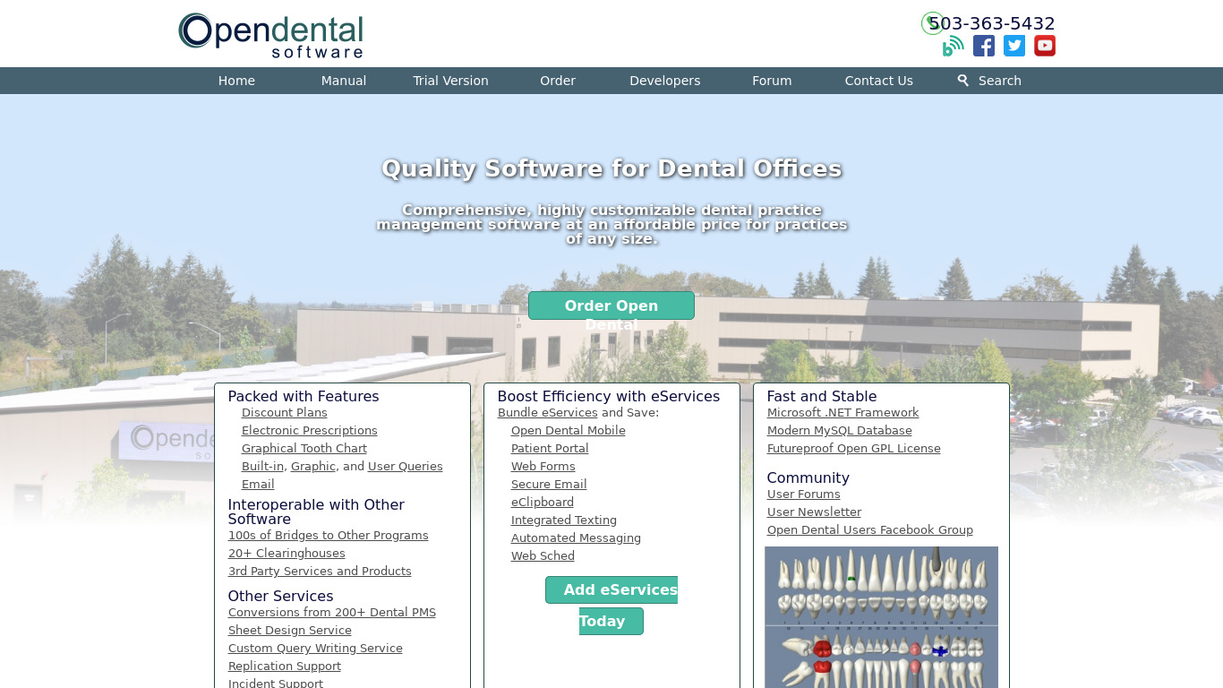Open Dental Landing page