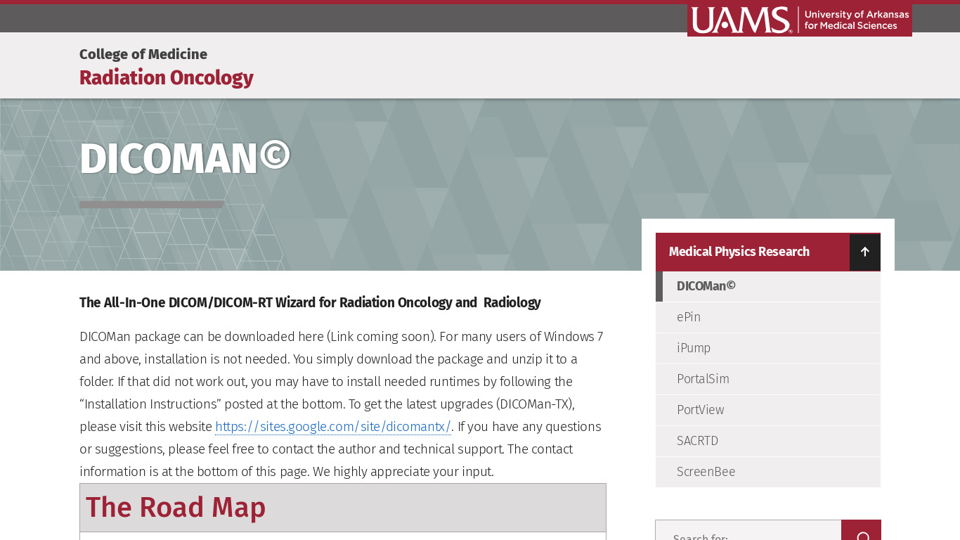 medicine.uams.edu DICOMan Landing page