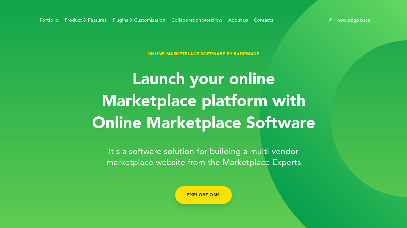 Online Marketplace Software by Rademade Landing page