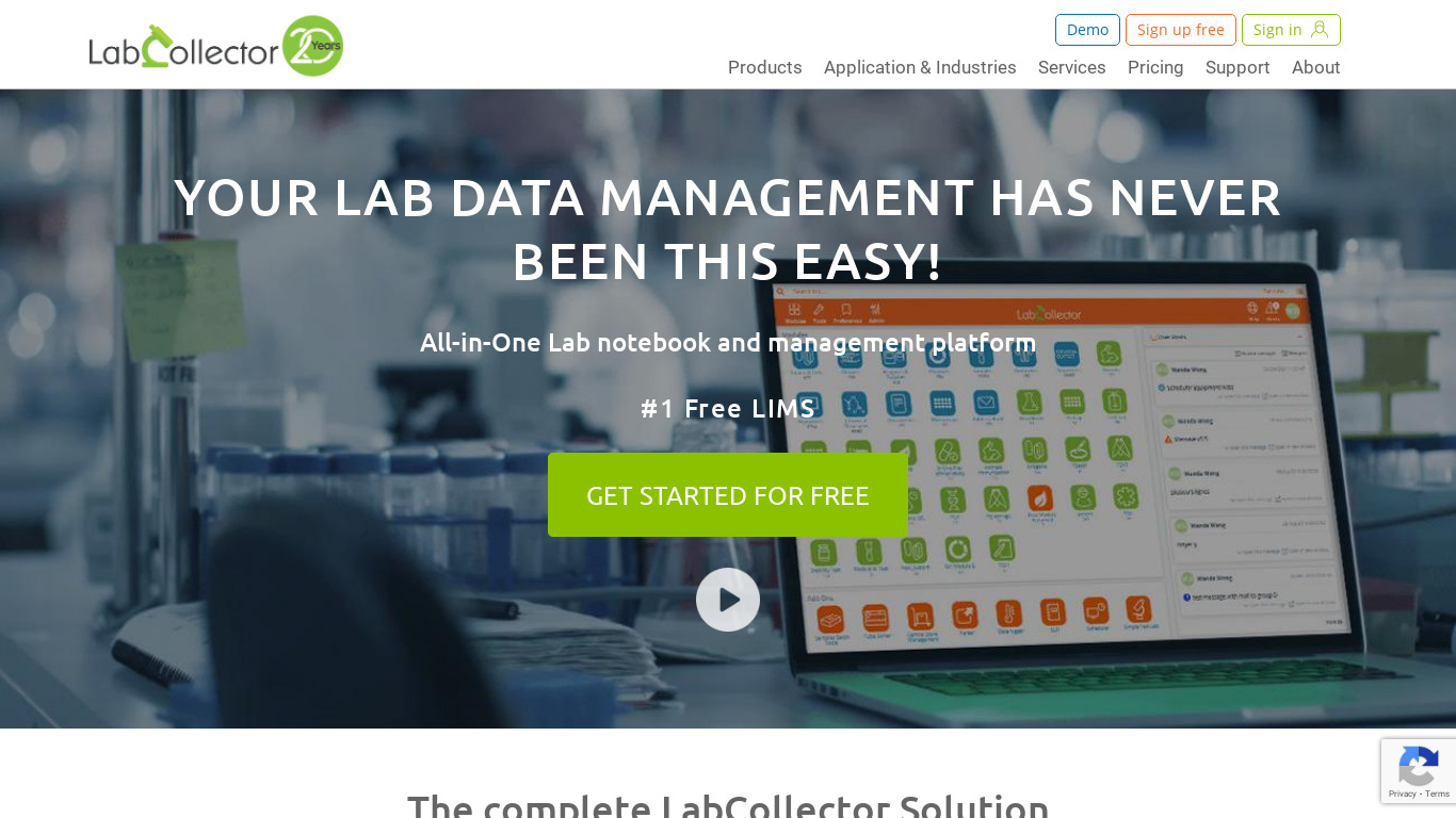 LabCollector LIMS Landing page
