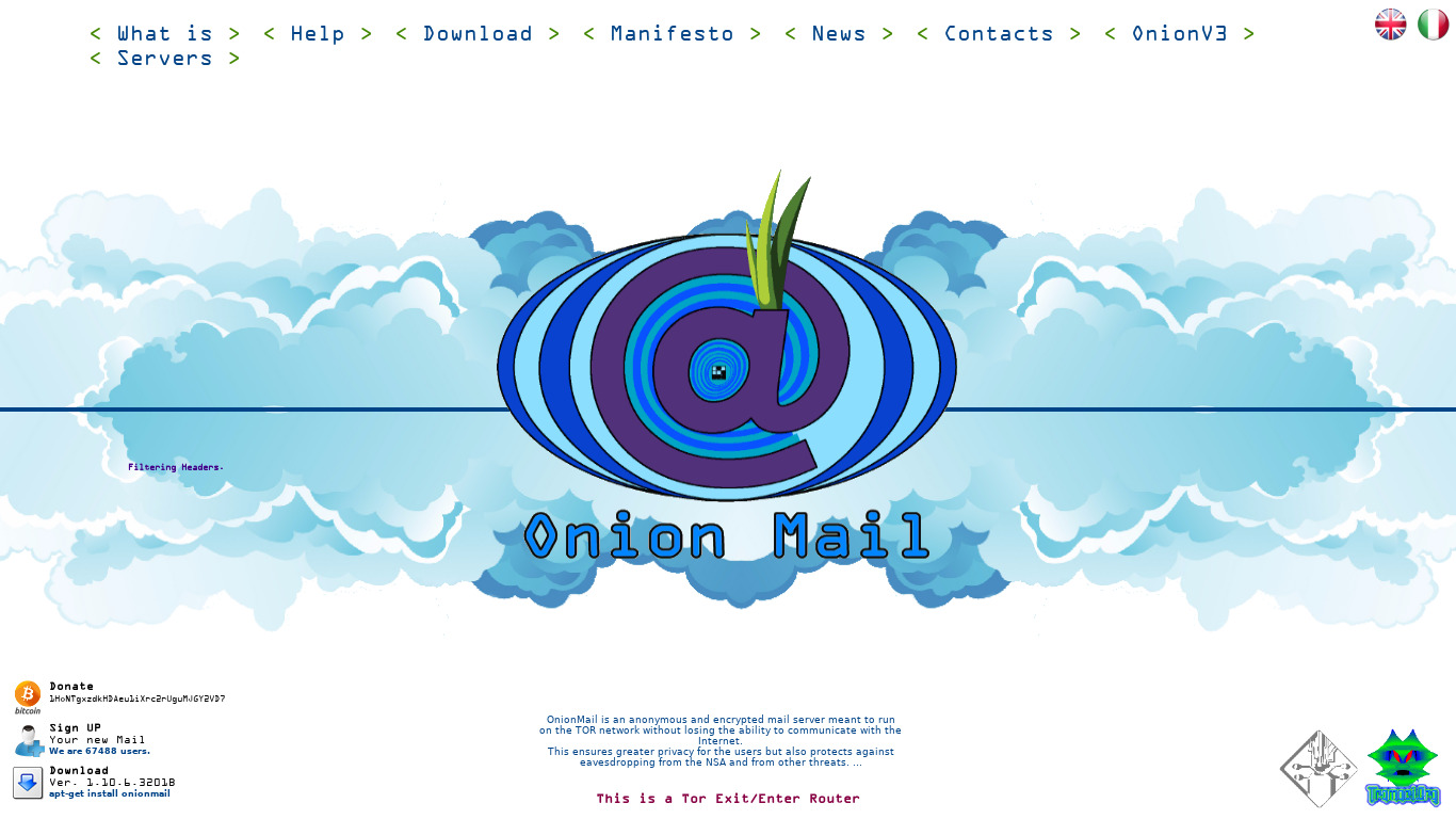 OnionMail Landing page