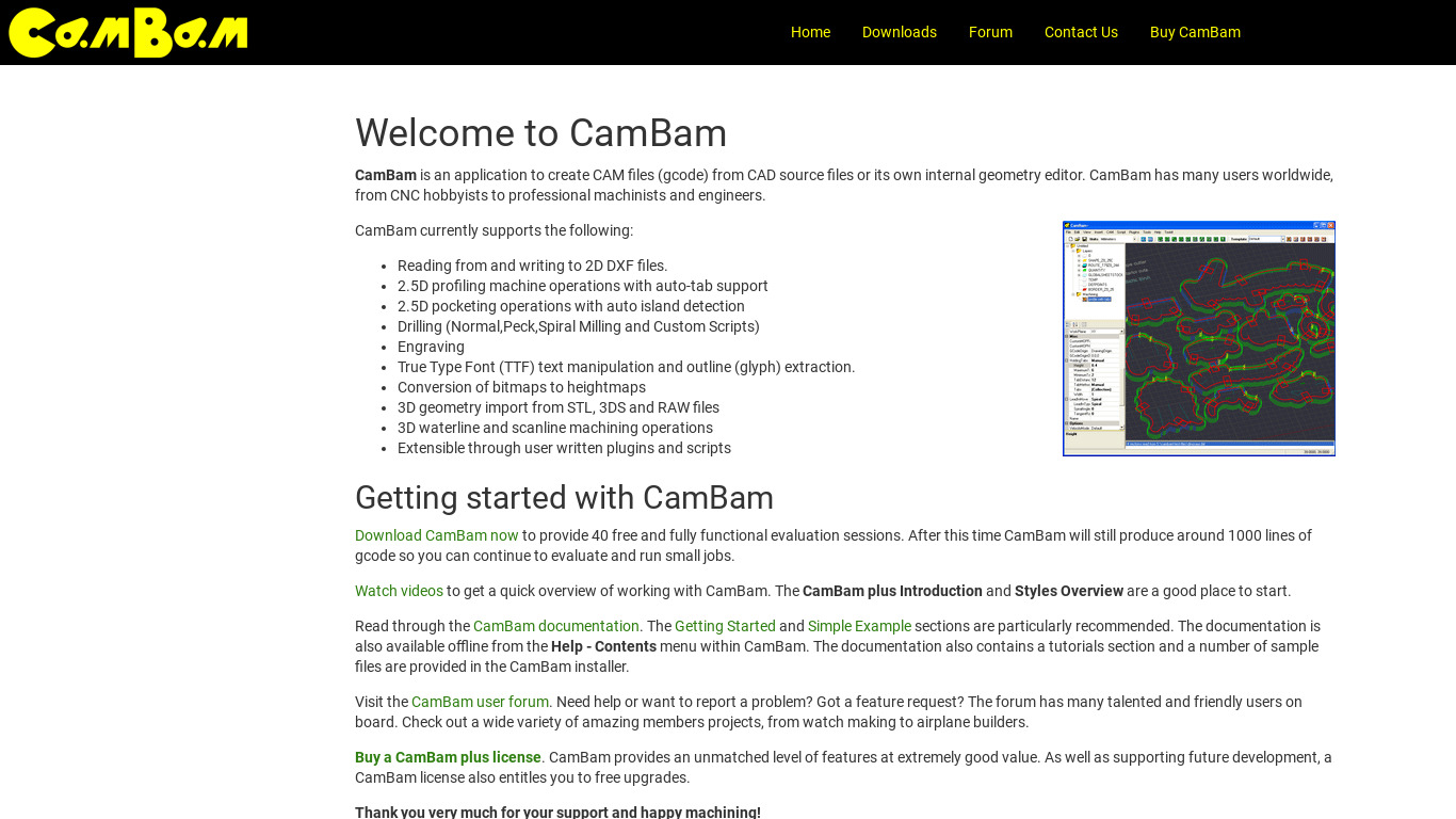 CamBam Landing page
