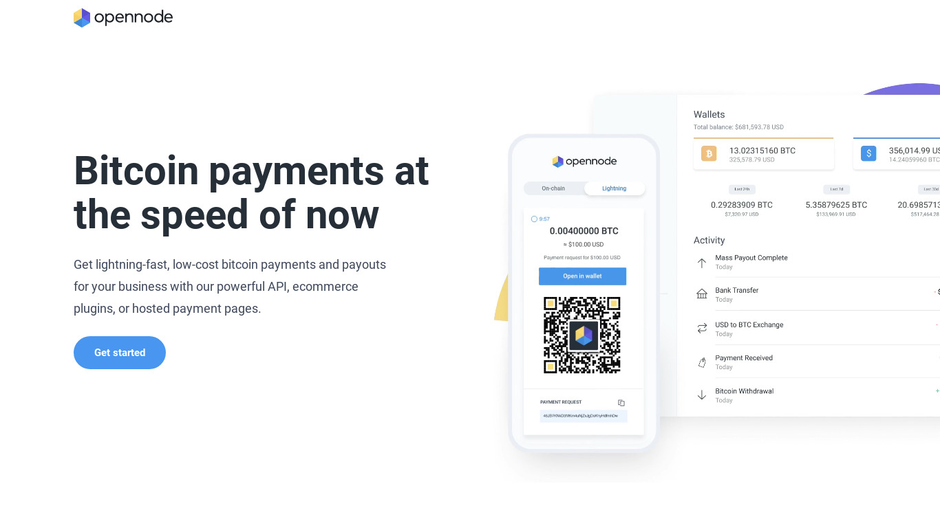 OpenNode - Bitcoin Payment Processor Landing page